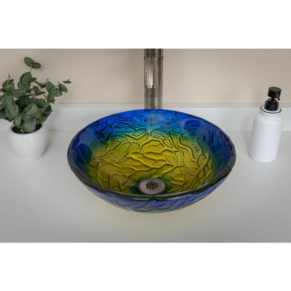 14.25'' Blue and Yellow Glass Vessel Sink