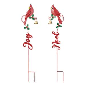 36 in. H Set of 2 Christmas Metal Cardinal JOY and NOEL with Bell Yard Stake or Wall Decor