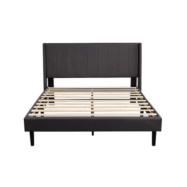 Ziruwu Dark Gray Queen Upholstered Bed, How To Put Together A Bed Frame With Slats