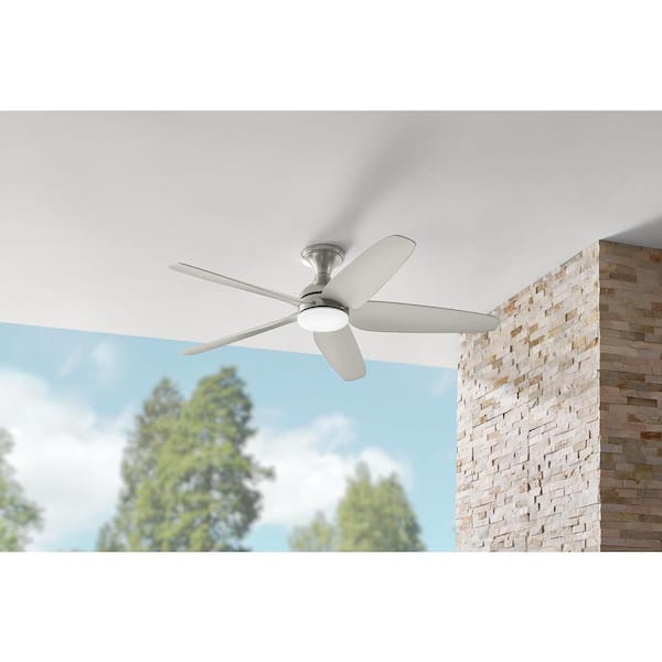Hampton Bay Ceva 54 in. Indoor/Outdoor Brushed Nickel with Silver Blades Ceiling Fan with Adjustable White with Remote Included