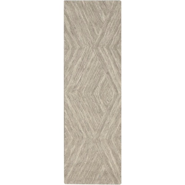 Nourison Graceful Grey 2 ft. x 8 ft. Geometric Contemporary Runner Area Rug