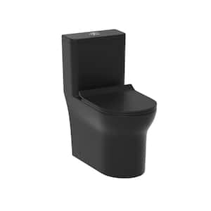 12 in. Rough In 1-Piece 1.1 GPF/1.6 GPF Dual Flush Elongated Toilet in Matte Black Slow-Close, Seat Included