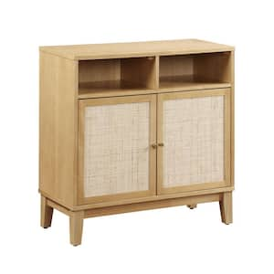 Natural Wood 31 in. Sideboard Storage Cabinet with 2 Rattan Doors and Adjustable Shelf for Living Room