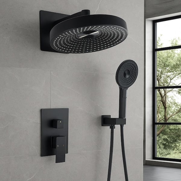 3-Spray Wall Mount 12 in. Dual Fixed and Handheld Shower Head in Matte Black