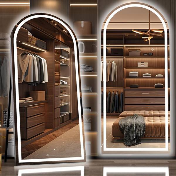 Vosuja 36 in. W x 83 in. H Black Frame Arch LED Full-Length Mirror
