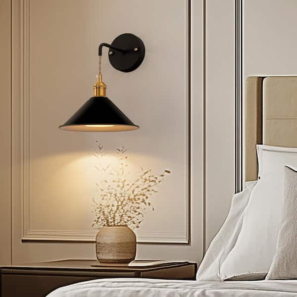 9 in. Black Metal Wall Sconce Lighting with Bulbs (2-Pack), Industrial Wall Lamps for Bedroom, Bathroom, or Office