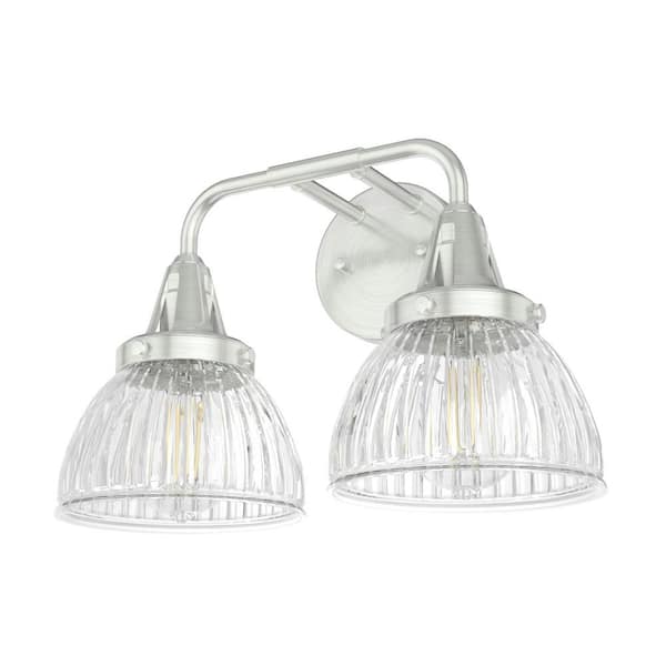Cypress Grove 15.75 in. 2 Light Brushed Nickel Vanity Light with Clear Holophane Glass Shades Bathroom Light