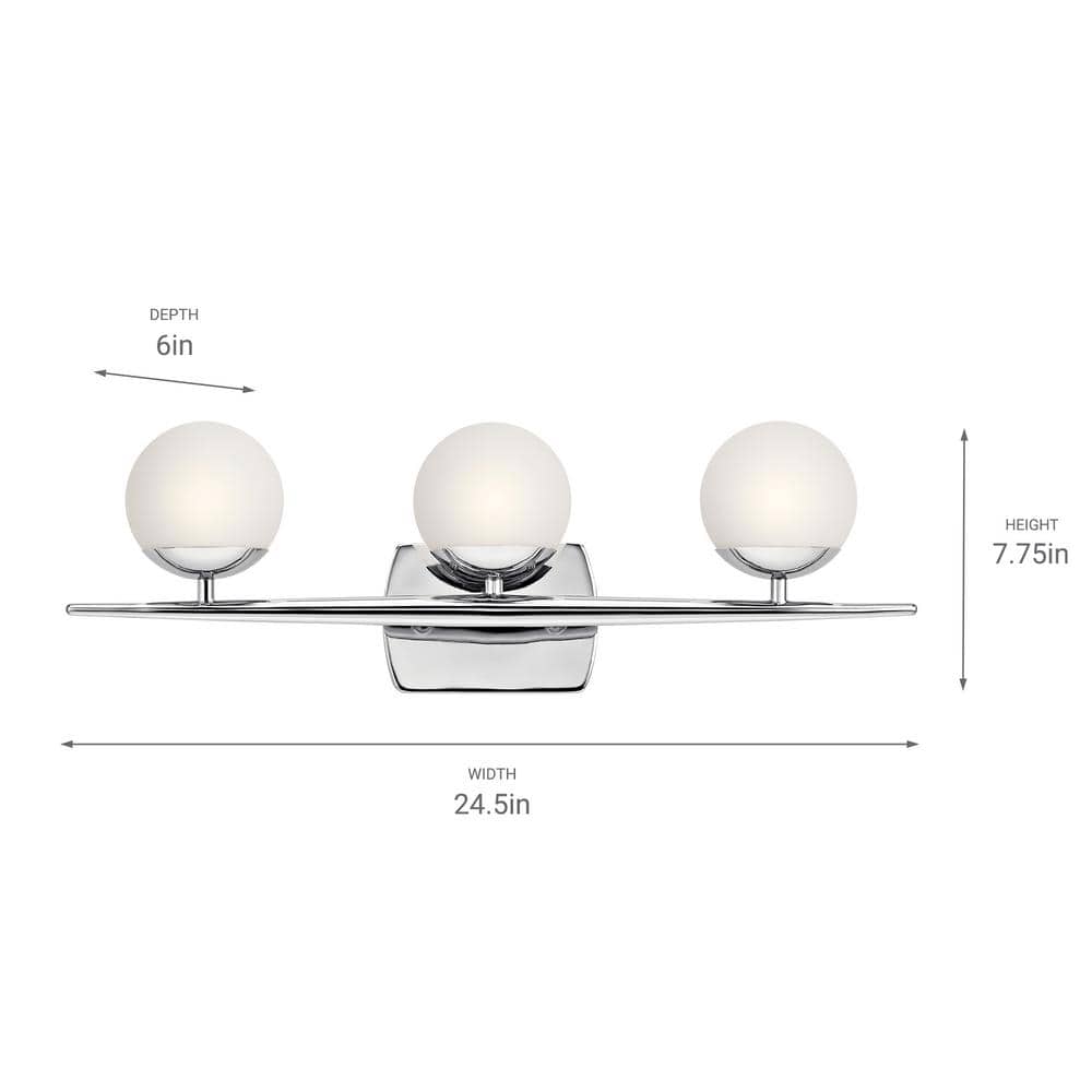 Jasper 24.5" Chrome 3-Light Halogen Mid-Century Vanity Light
