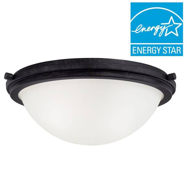 Generation Lighting Winnetka 2-Light Blacksmith Fluorescent Ceiling Flushmount with Satin Etched Glass