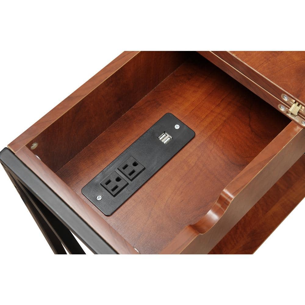 Tucson Cherry & Black Wood End Table with USB Charging Station