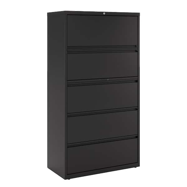 Hirsh 36 in. W 5-Drawer Black Metal Lateral File Cabinet for Home