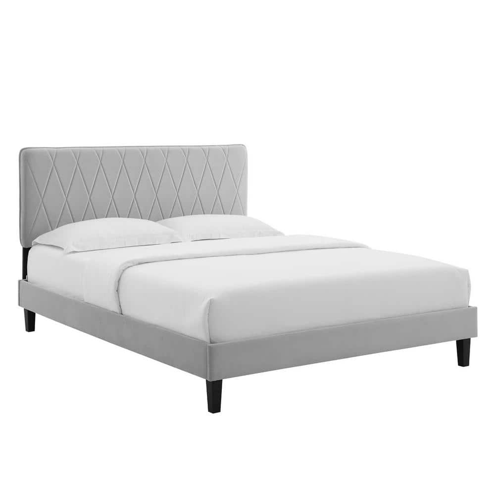 MODWAY Phillipa Performance Velvet Twin Platform Bed in Light Gray MOD