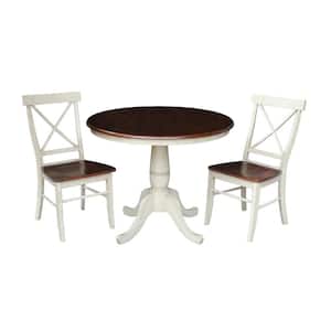 Hampton 3-Piece 36 in. Almond/Espresso Round Solid Wood Dining Set with X-Back Chairs