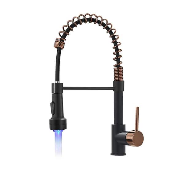 Single Handle Pull Down Sprayer Kitchen Faucet with 2-Mode LED Commercial Single Lever Faucet in Black