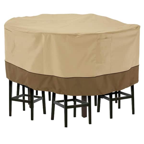 Classic Accessories Veranda 70 in. Dia x 29 in. H Round Patio Table and 6 Tall Chairs Set Cover