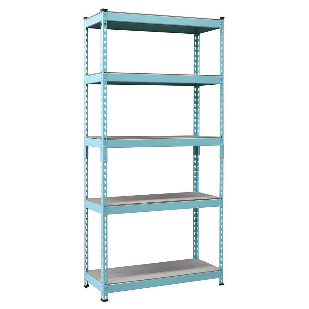 5-Tier Powder-Coated Steel Household Shelving Unit in Turquoise with Light Oak HDF Shelves (36-in W x 72-in H x 12-in D) price history on PriceWatchPro