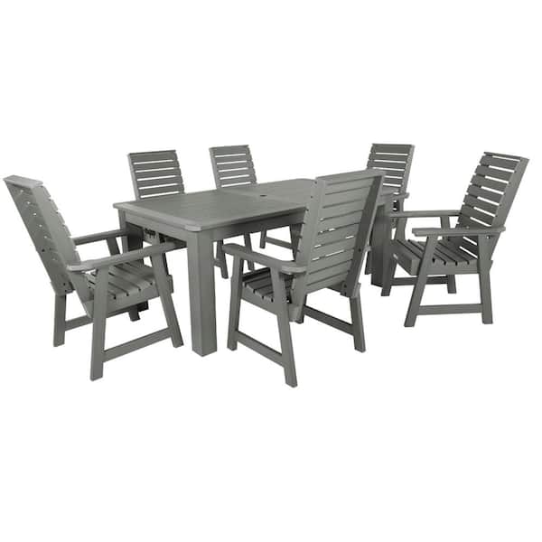 Highwood Weatherly Coastal Teak 7-Piece Recycled Plastic Rectangular Outdoor Dining Set
