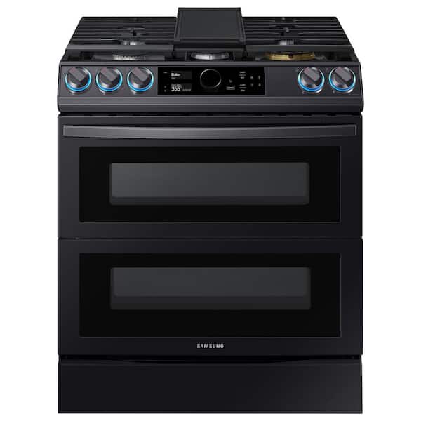 Samsung 30 in. 5 Burner Slide-In Gas Range in Black Stainless Steel with Convection, Air Fry, Dehydrator Oven Cooking