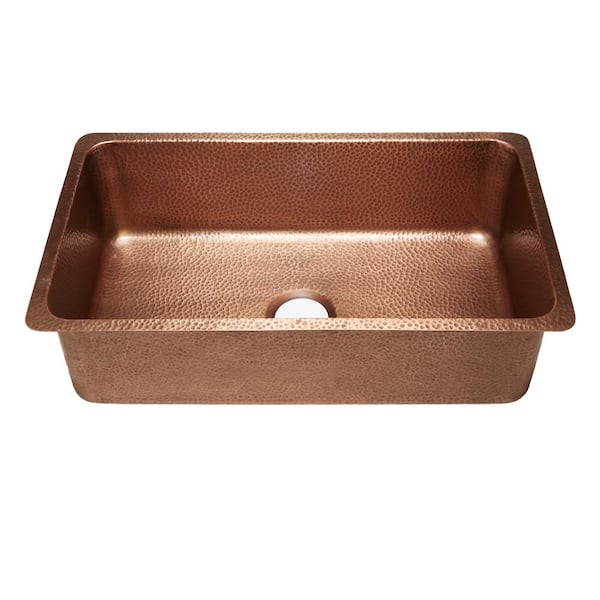 SINKOLOGY David Luxury Undermount Handmade Solid Copper 31 in. Single Bowl Kitchen Sink in Hammered Antique Copper