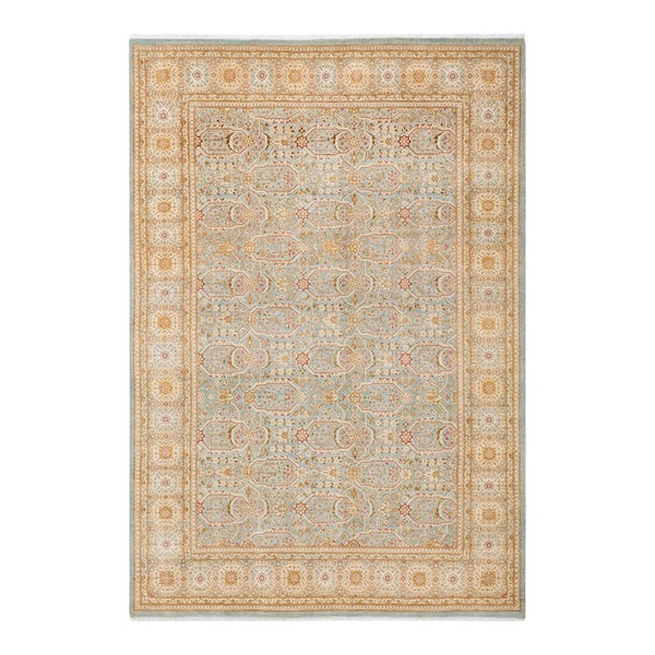 Mogul Light Blue 6 ft. x 9 ft. Oriental Wool Indoor Area Rug