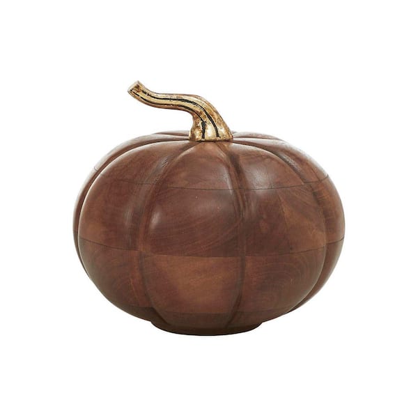 6.5 in. Heirloom Pumpkin Chestnut Decorative Wooden Halloween Pumpkin