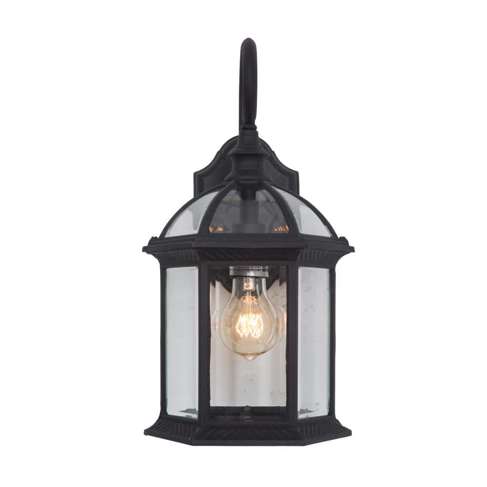 Black Beveled Glass Outdoor Wall Lantern with Curved Handle