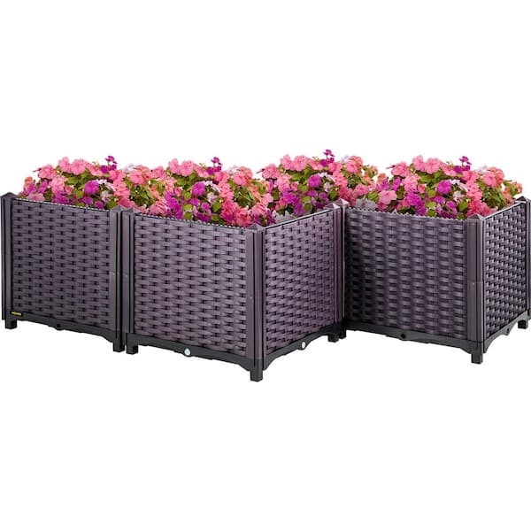 VEVOR Plastic Raised Garden Bed Set of 4 Planter Grow Box 14.5 in. H Self-Watering Elevated Raised Planter Boxes, Purple