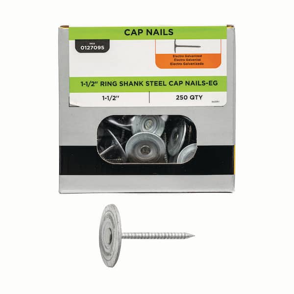 1-1/2 in. x 12-Gauge Electrogalvanized Ring Shank Steel Cap Roofing Nail (250-Pack)