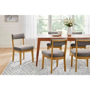 Modern Gray Velvet Upholstered Dining Chairs with Sandy Oak Wood Accents (Set of 2)