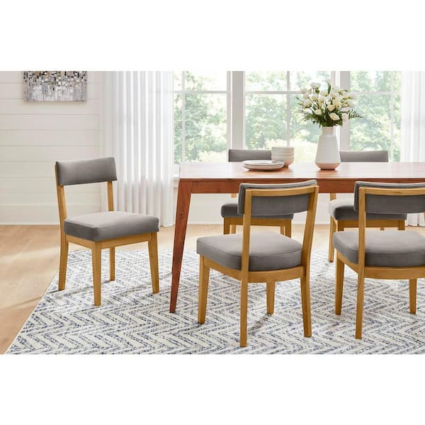 Home Decorators Collection Modern Gray Velvet Upholstered Dining Chairs with Sandy Oak Wood Accents (Set of 2)