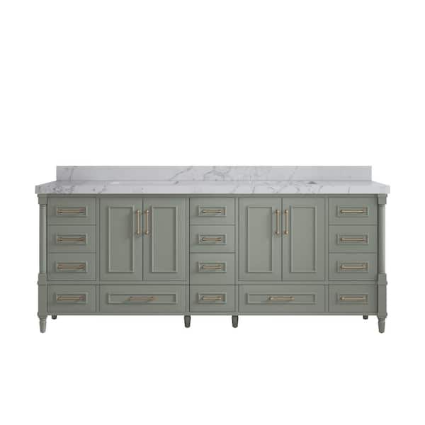 Willow Collections Hudson 84 in. W x 22 in. D x 36 in. H Double Sink Bath Vanity in Evergreen with 2 in. Venatino Quartz Top