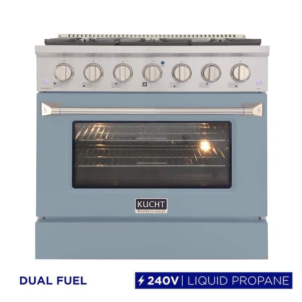 36 in. 5.2 cu. ft. 6-Burners Dual Fuel Range Propane Gas in Stainless Steel, Light Blue Oven Door with Convection Oven