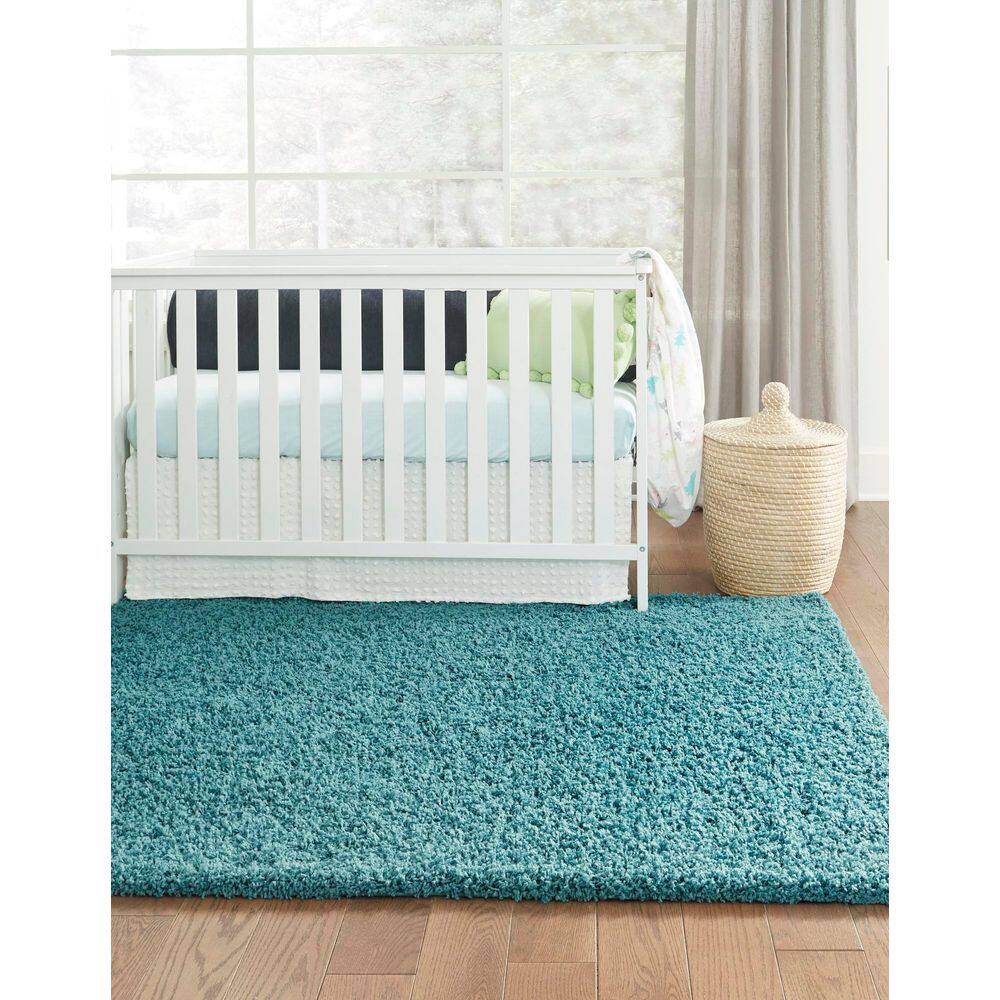 Aqua Blue 8' x 10' Reversible Shag Area Rug