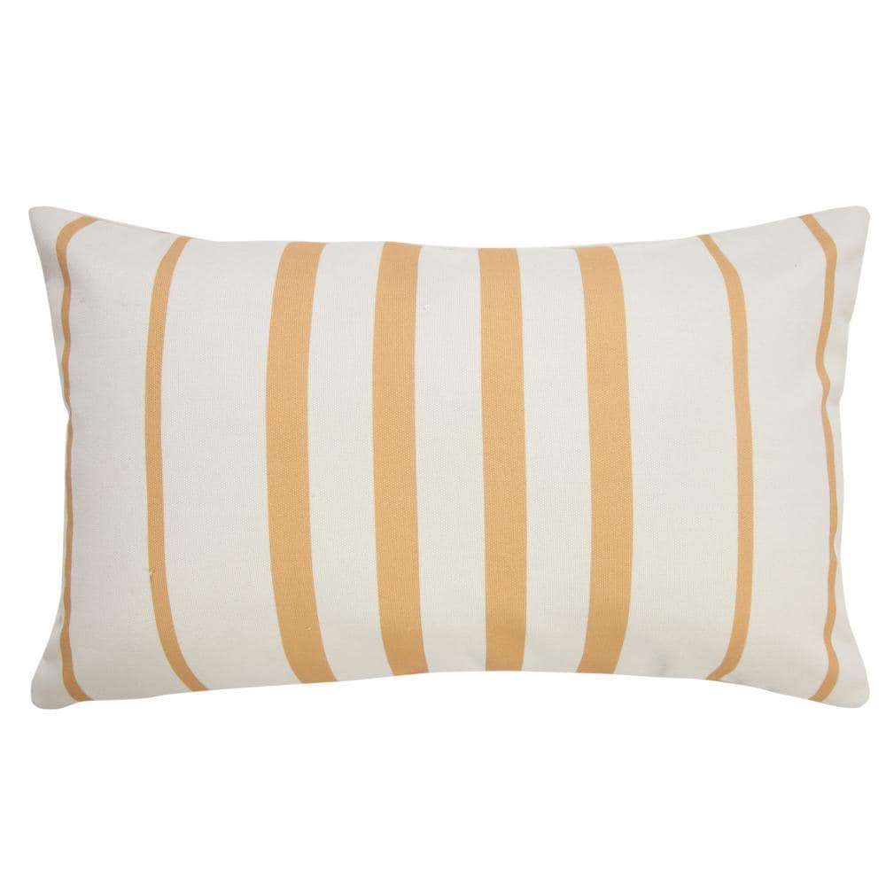 Sunshine 14 in. x 20 in. Yellow/Off-White Striped Lumbar Indoor/Outdoor Thr