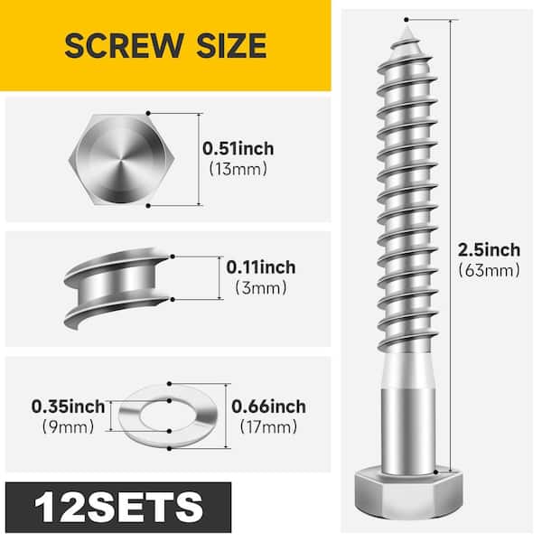 5/16 in. x 2-1/2 in. Stainless Steel Hex Drive Hex Head Lag Screws (12-Pack)