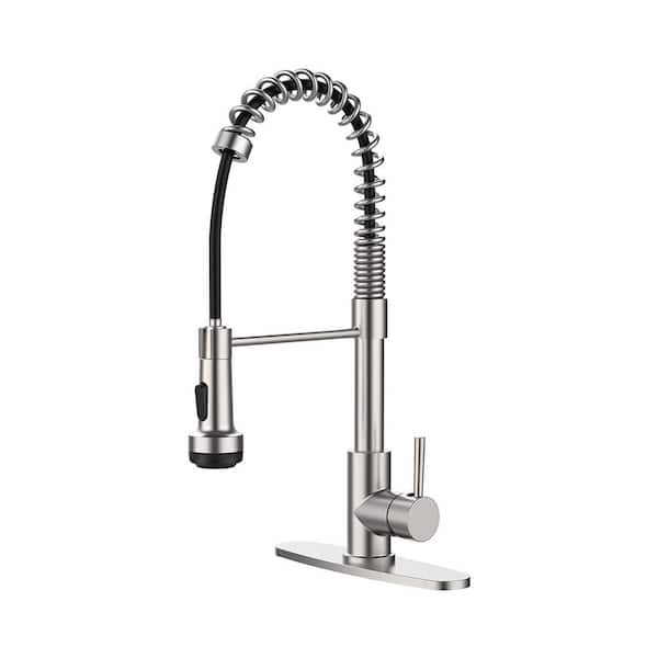19. 8in. H Pull Down Sprayer Kitchen Faucet with 360° Spout Swivel in Brushed Nickel