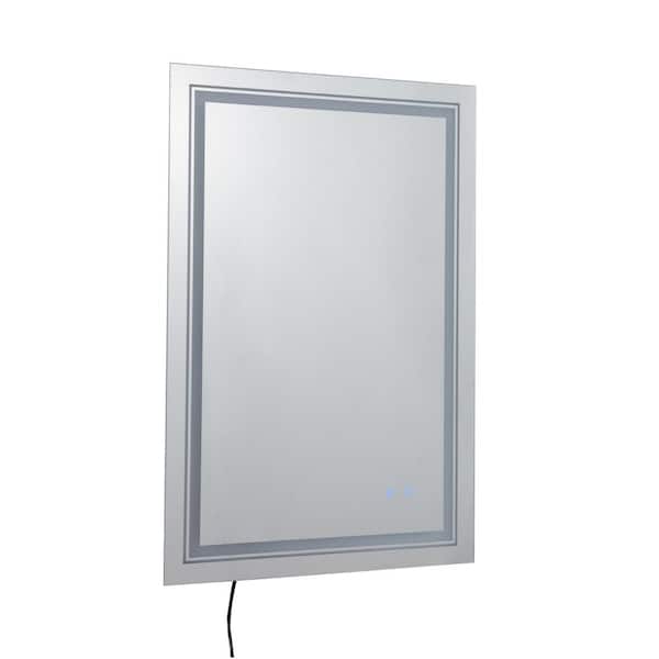 ANGELES HOME 36 in. W x 24 in. H Large Rectangular Frameless Wall Mounted Anti-Fog LED Bathroom Vanity Mirror in Silver