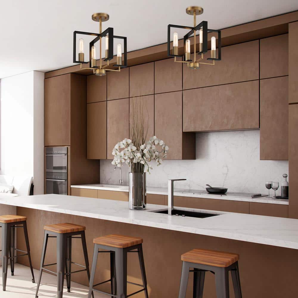 Chicago PM 16" Angular Black and Brass Semi-Flush Ceiling Light