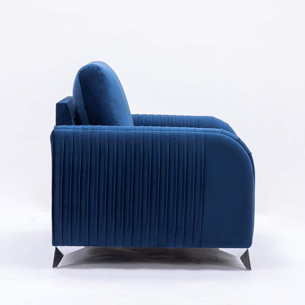 Wenona Blue Velvet and Wood Accent Chair