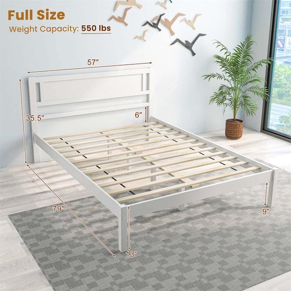 Costway White Wood Frame Full Platform Bed with Storage