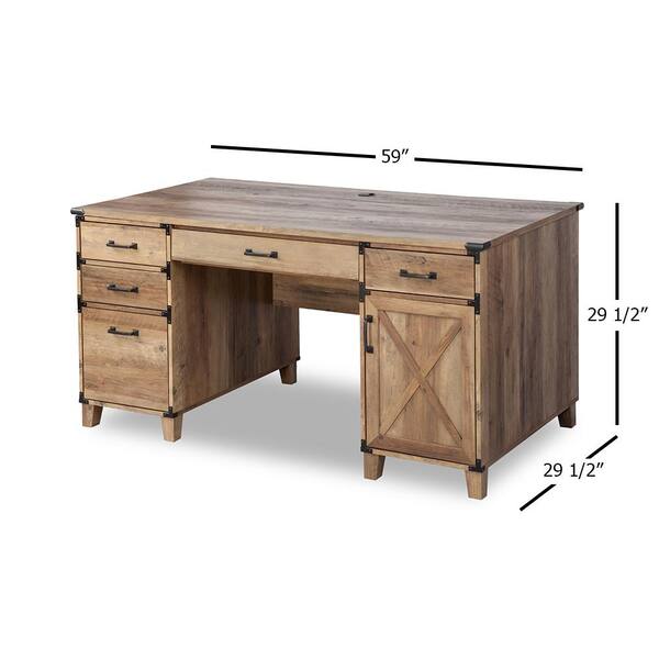 Saint Birch Cambridge 59 in. Brown Wood Pedestal Desk