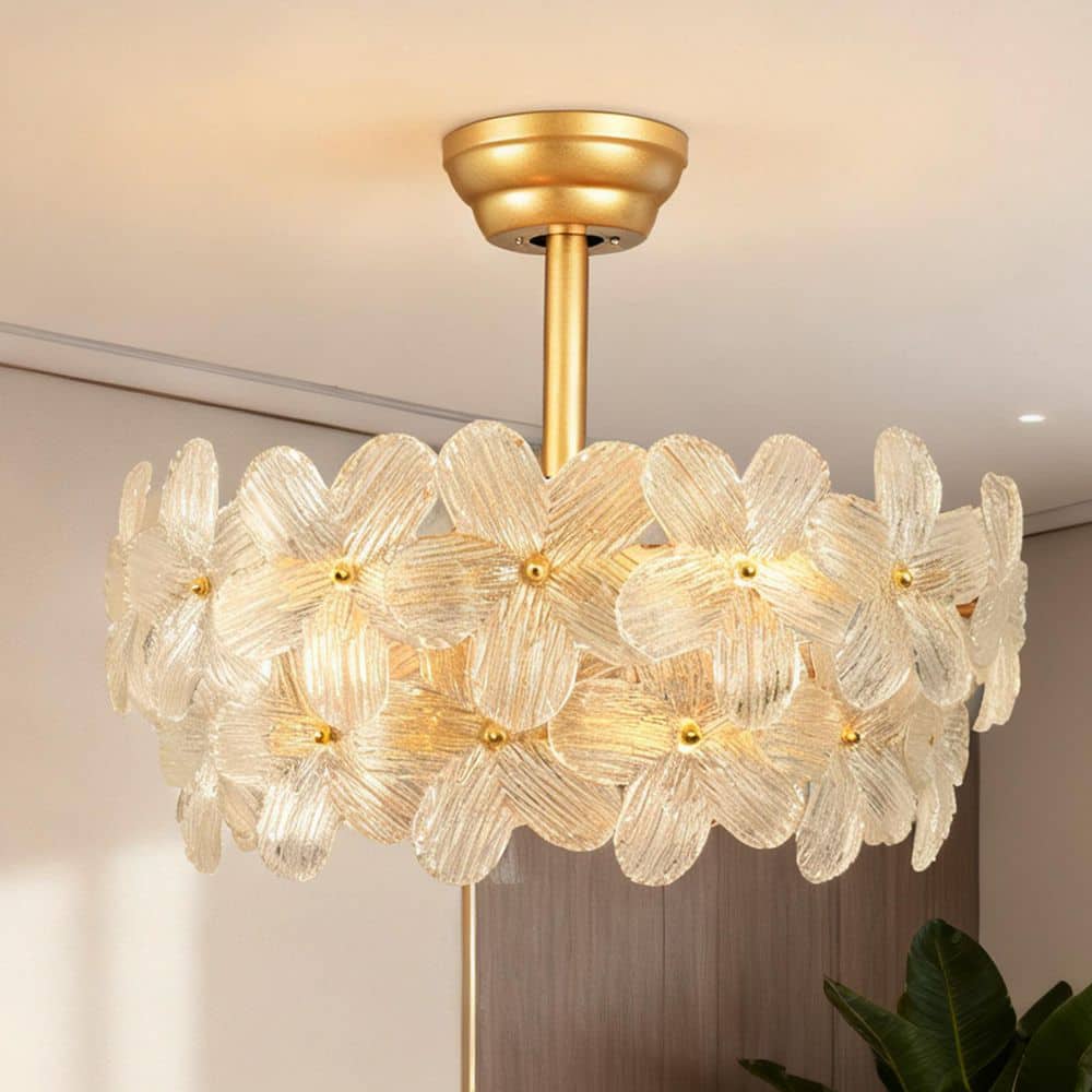 Ltemziiy 22 in. Indoor Gold Double Layered Glass Flower Ceiling