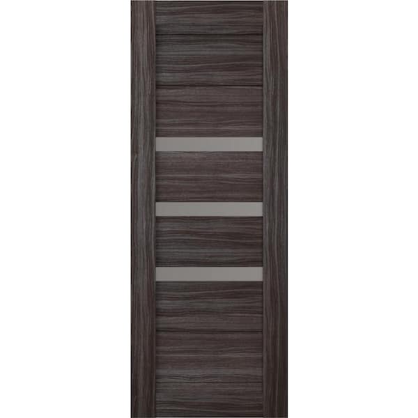 Dora 36 in. x 96 in. No Bore Solid Composite Core 3-Lite Frosted Glass Gray Oak Wood Composite Interior Door Slab