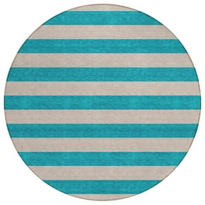 Chantille ACN530 Turquoise 8 ft. x 8 ft. Round Machine Washable Indoor/Outdoor Geometric Area Rug