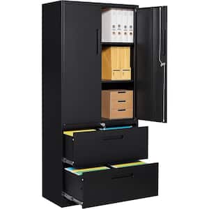 31.50 in. W x 70.87 in. H x 15.75 in. D 2 Adjustable Shelves Steel Freestanding Cabinet with 2 Drawers and Lock in Black
