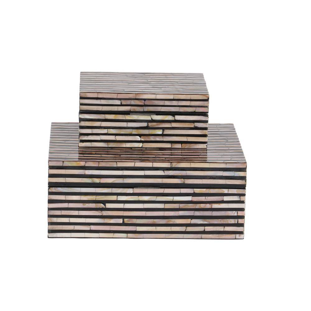 Set of 2 Black and Mother of Pearl Stackable Wooden Boxes