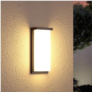 14 in. H Architectural Grey LED Outdoor Wall Light with Acrylic Shade