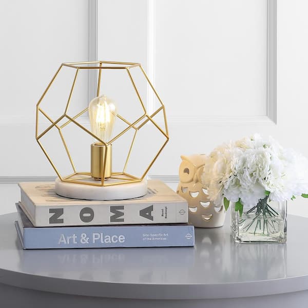 JONATHAN Y James 10 in. Brass Metal/Marble LED Table Lamp