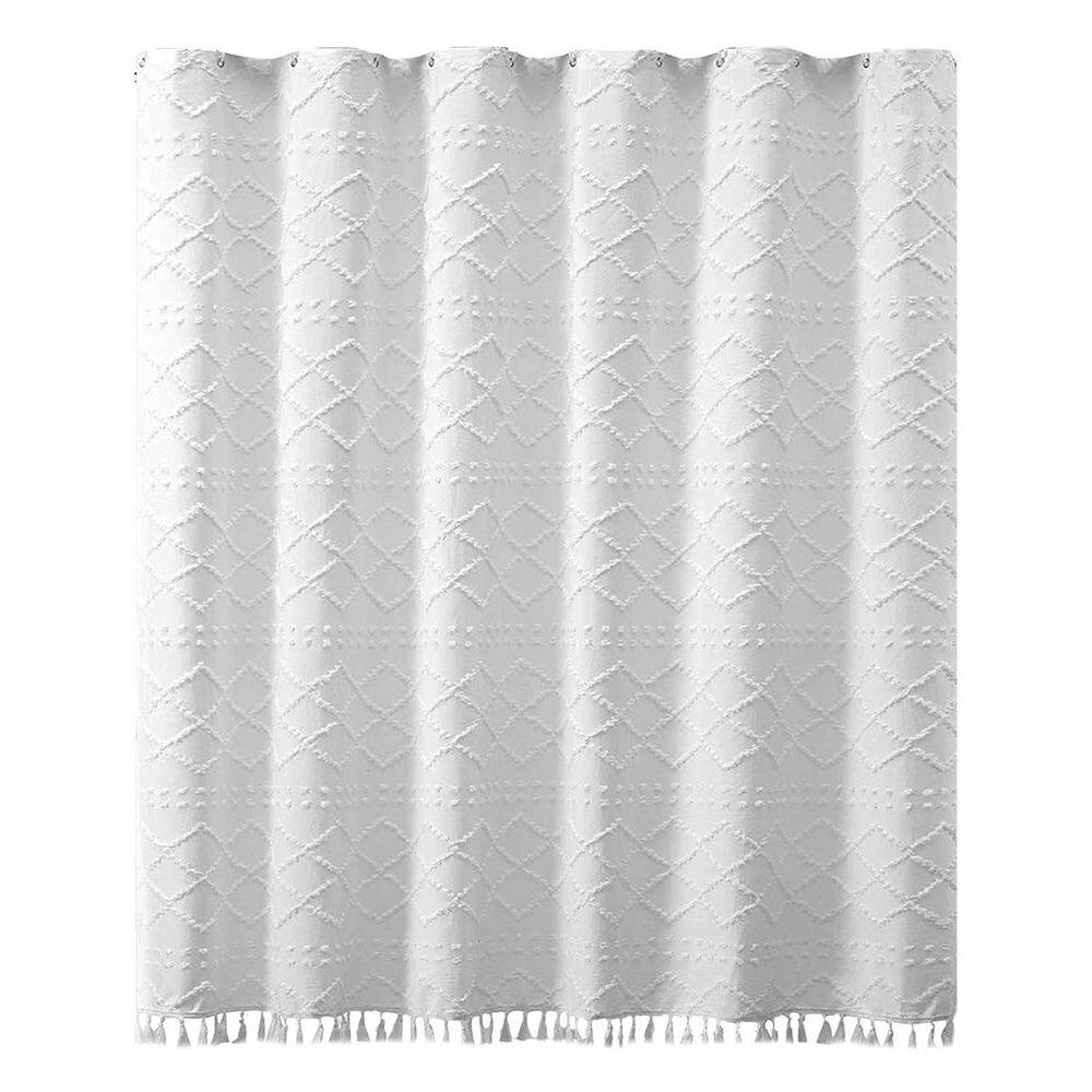 Boho White Woven Fabric Shower Curtain with Tassel 72 x 72 Modern Farmhouse Minimalist Textured Chevron Striped PVC price history on PriceWatchPro