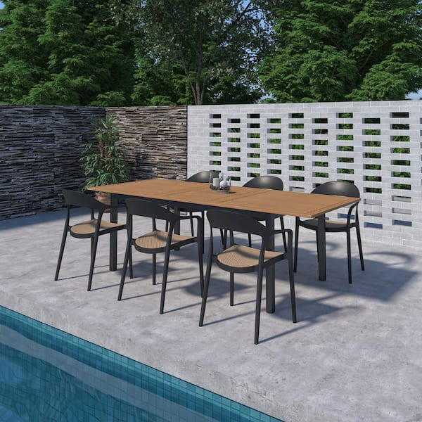 Amazonia Matira 7-Piece Teak Finish Wood 100% FSC Rectangular Patio Dining Set Black